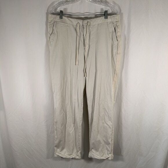 Gap Pants Women's 16 Tall Beige Drawstring Pockets Rolled Hem Cotton Blend - Picture 1 of 10